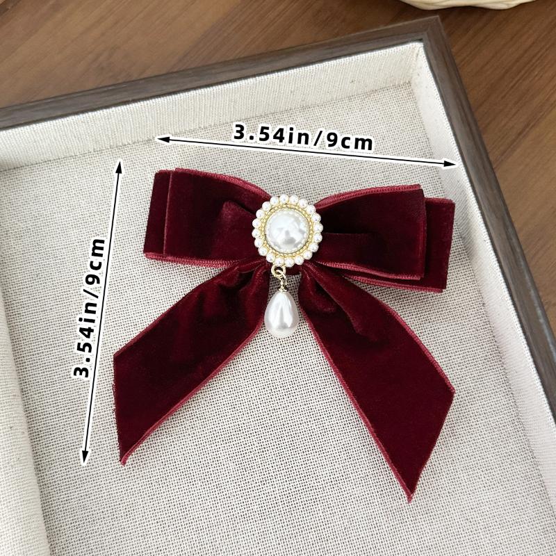 Retro Imitation Pearl Velvet Bow Hair Clip for Women Elegant Back-of-the-Head Hairpin for Banquets And Parties