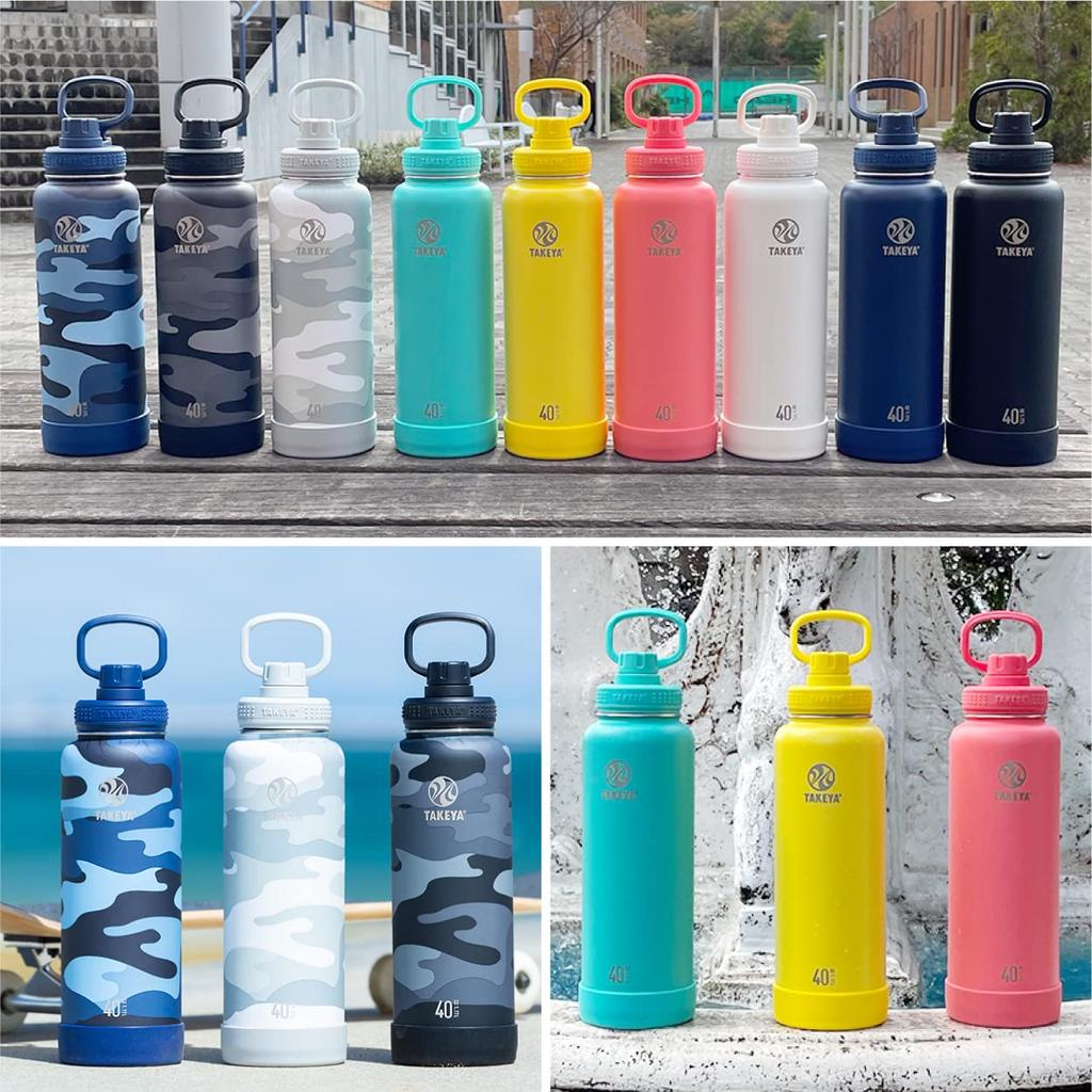 Official Takeya Takeya Flask Active Line 1.17L Camouflage White 1170ml Stainless Steel Water Bottle, Direct Drinking, Insulated, Takeya