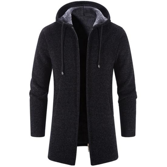 Herbst Winter Herren Strickjacke Pullover Pullover Mantel Windjacke Mittellang Strickjacke Kapuze Reißverschluss Oberbekleidung