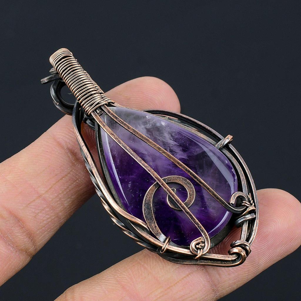 Amethyst Pendant Gemstone Jewelry, 999 Copper Wire Wrapped Pendant, Gift For Women Handmade Pendant