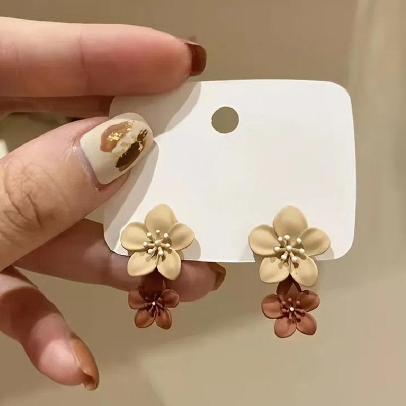 Brown Two Color Flower Drop Dangle Earrings For Women Korean Jewelry Wedding Party Girl Elegant Jewelry Accessories