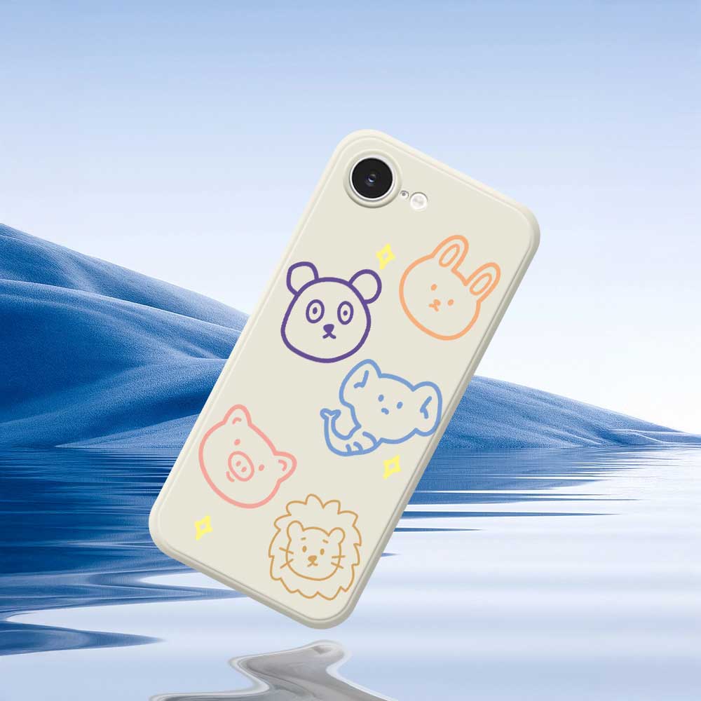 For iPhone 16e Case Animal Sketches Pattern Printing Straight Edge TPU Phone Back Cover