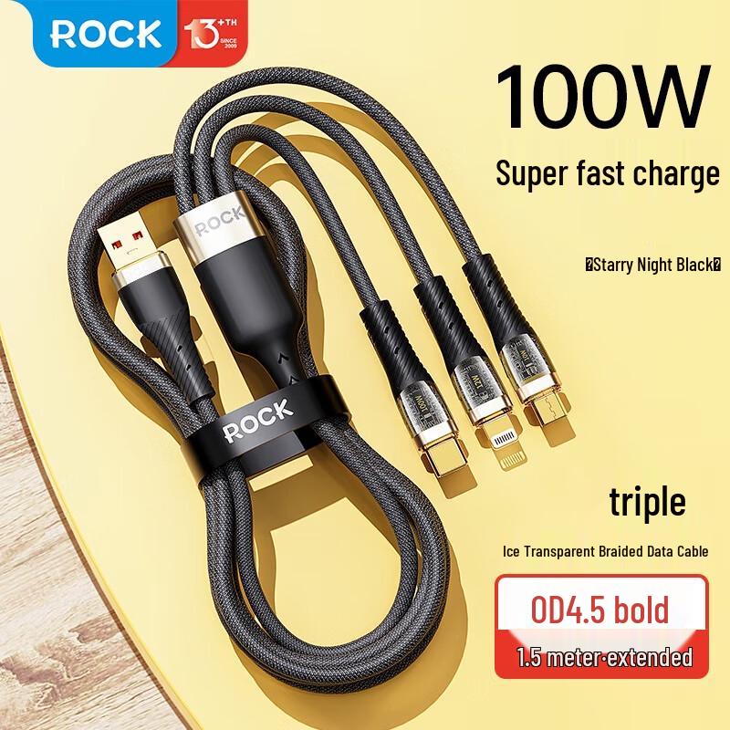 

ROCK G20 3-in-1 PD 100W Transparent Fast Charging Cable