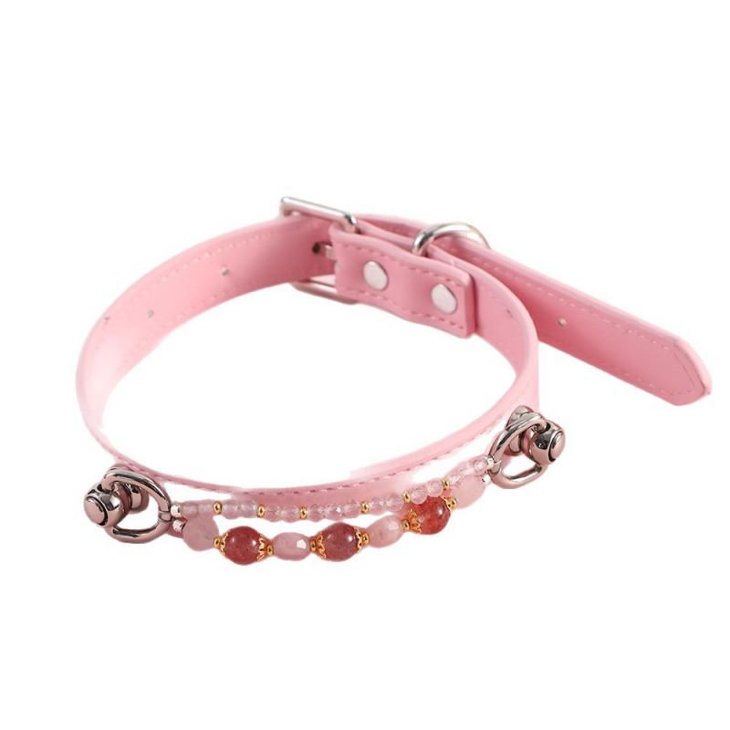 Adjustable Pet Collar With Pearl Decor Dogs Cats PU Leather Safety Neckband Stylish Accessory Daily Walks