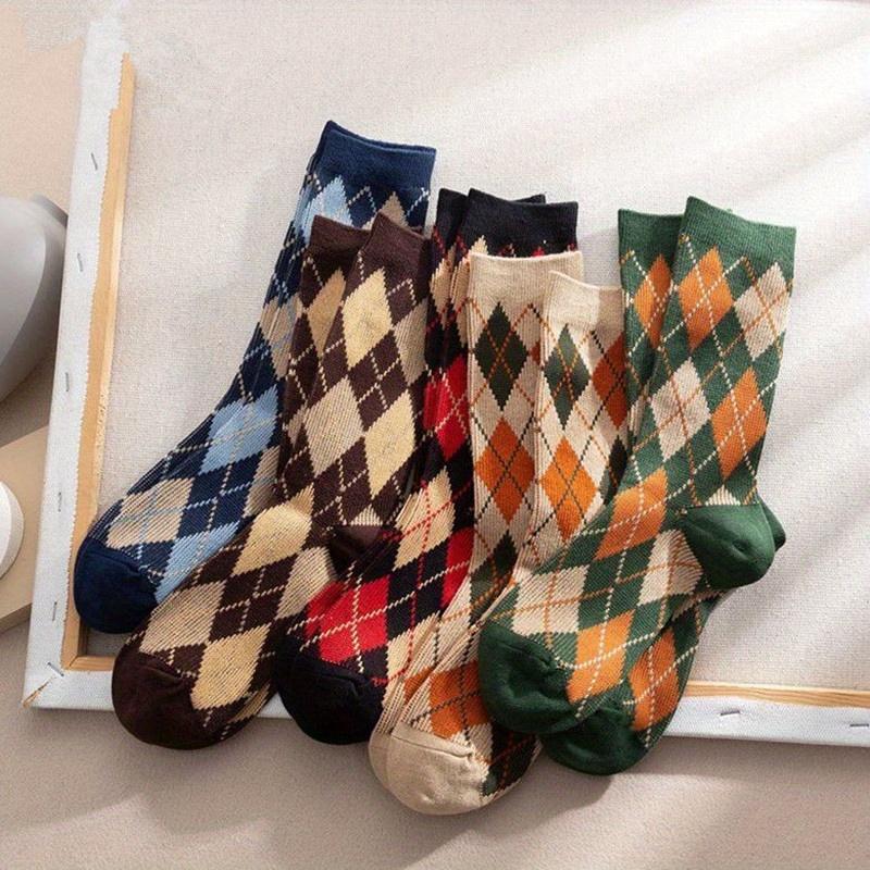 

5 пар носков Colorblock Argyle, удобные и дышащие универсальные носки, женские чулки и чулочно-носочные изделия 5 Pairs