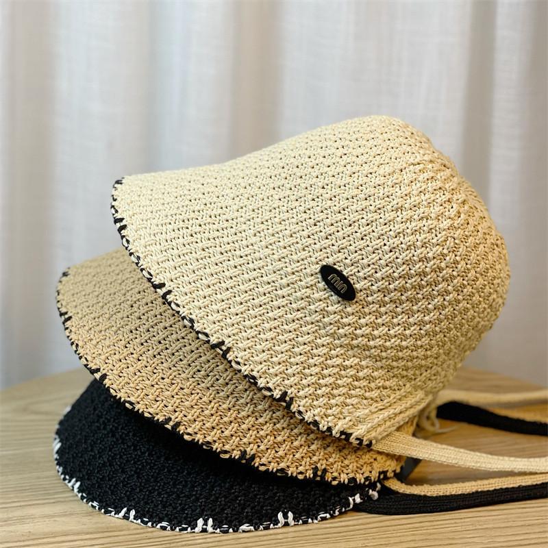 2024 Fashionable Hollow Black Fisherman Hat Women's Adjustable Sunshade Sunscreen Hat