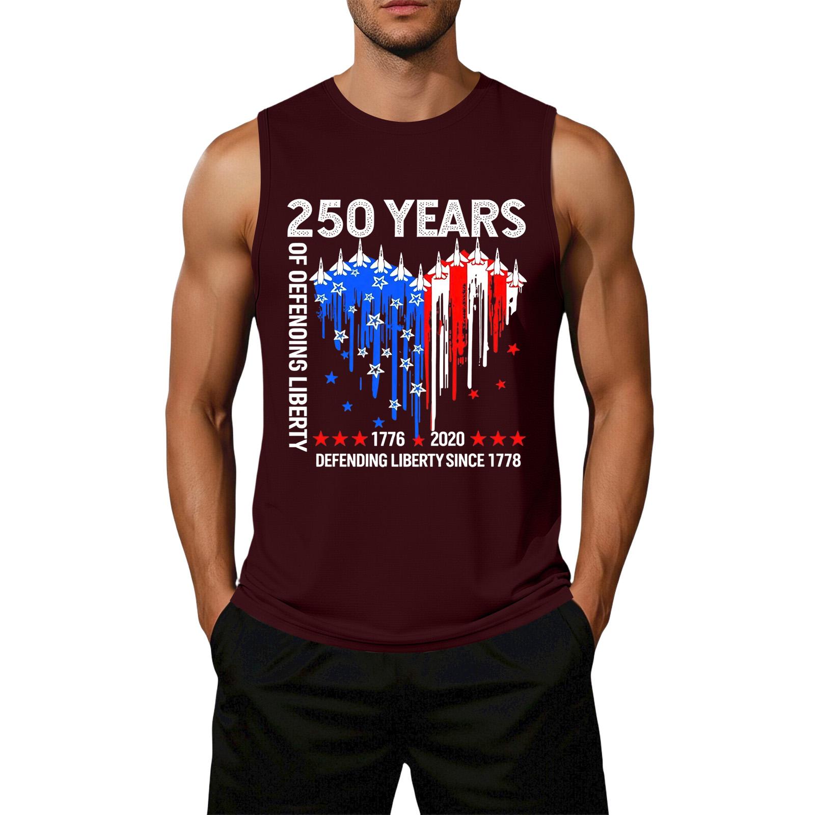 

Men’s Loose Fit Sleeveless Top with Flag Graphic and 250 Years Print Lightweight Casual Tank for Daily Wear XXL винный