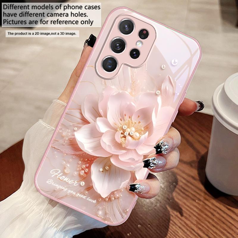 Blooming Blue Flowers For Samsung S25 S25 Edge S25Ultra S8 9 S10 20 U Ltra S21 Pro 22 Plus S23 FE S24 Ultra Glass Phone Case