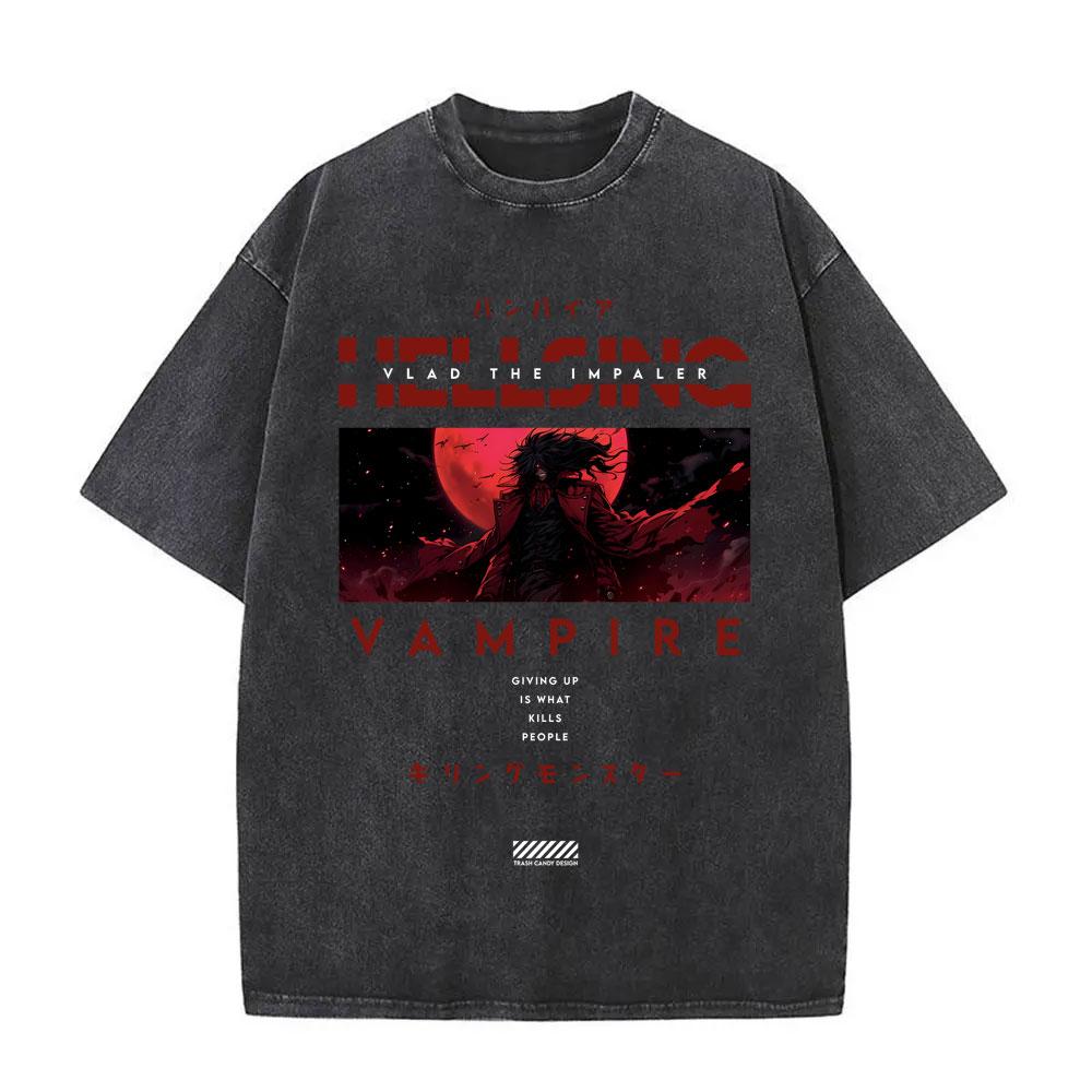 Washed Vintage Anime Hellsing Abraham Van Helsing Vampire Alucard Double Sided Print Tshirts Unisexs s Unisexga Oversized T Shirts