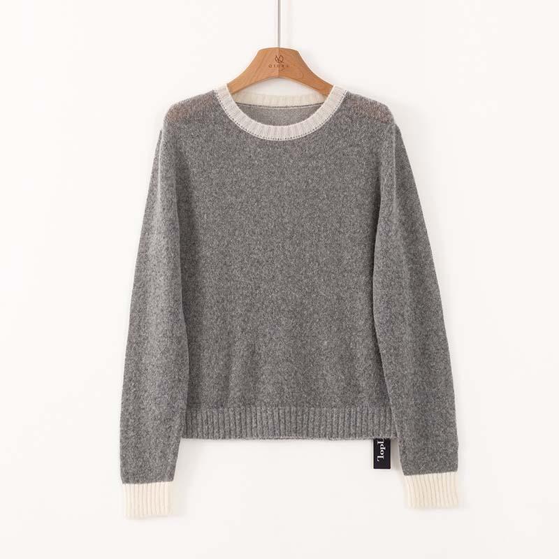 

Premium Orange Mohair Blended Crew Neck Contrast Knitted Sweater Women s Fashion Casual Versatile Long Sleeve Bottom Shirt M серый