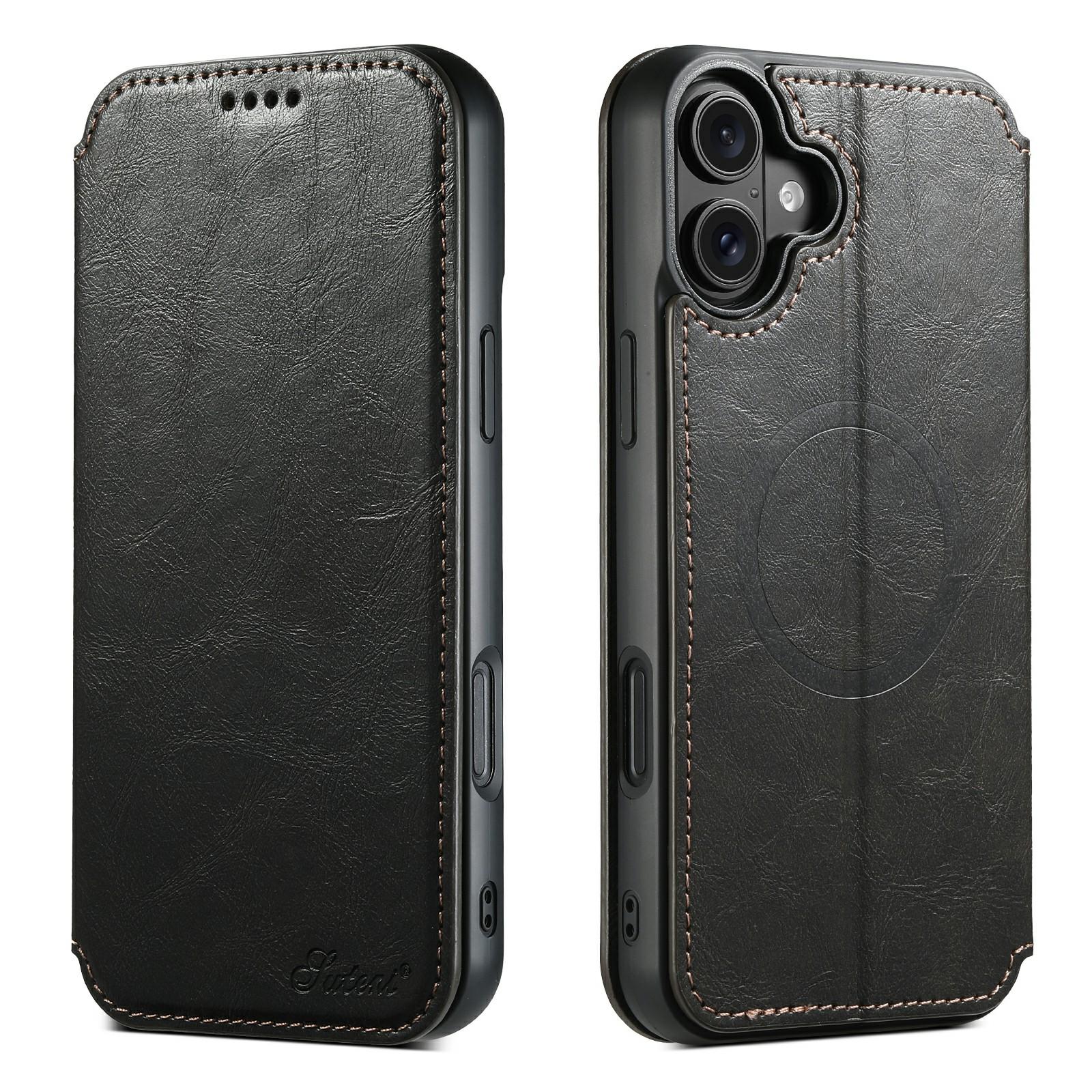 SUTENI J05 For iPhone 17 Case Compatible with MagSafe Textured PU Leather Flip Phone Cover C