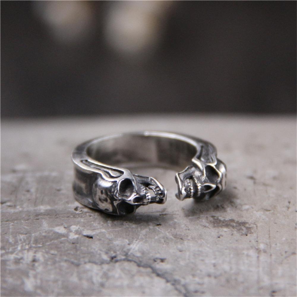 Retro Trendy Punk Skull Ring Opening Adjustable Personalized Double Skull Ghost Ring Hip-hop Rock Street Niche Party Jewelry Resizable