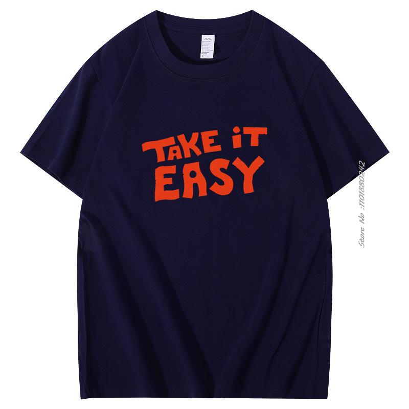 Take It Easy Funn Cartoon Graphic Tops Cotton Tshirt Unisex Fashion Streetwear Aesthetic Unique Hipster Short Sleeve Tshirts