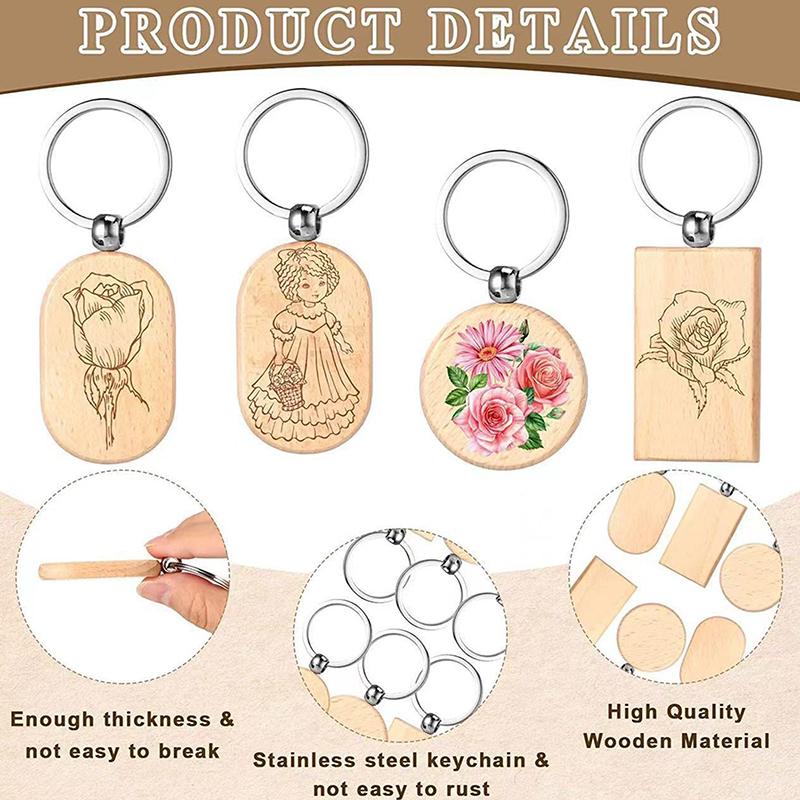10/20/50Pcs Various Shape Blanks Wood Keychains Suitable For Laser Engraving Gift Diy Tag Laser Keychain Making Name Logo Gift