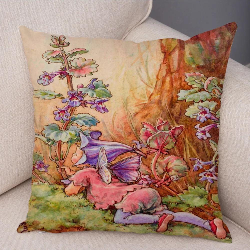 Lovely Color Cartoon Flower Girl Soft Cushion Set Fairy Tale World Elf Decoration Living Room Bedroom Sofa Home 45*45cm