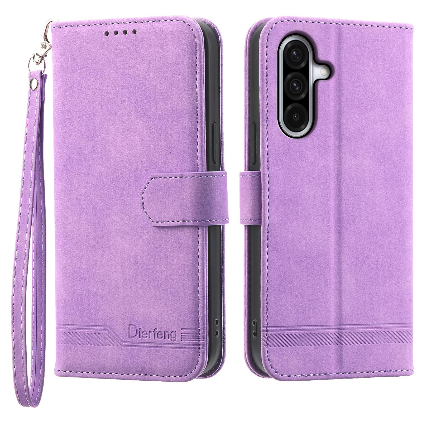 DIERFENG DF-03 For Samsung Galaxy A56 5G Leather Case Lines Imprint Wallet Phone Cover B