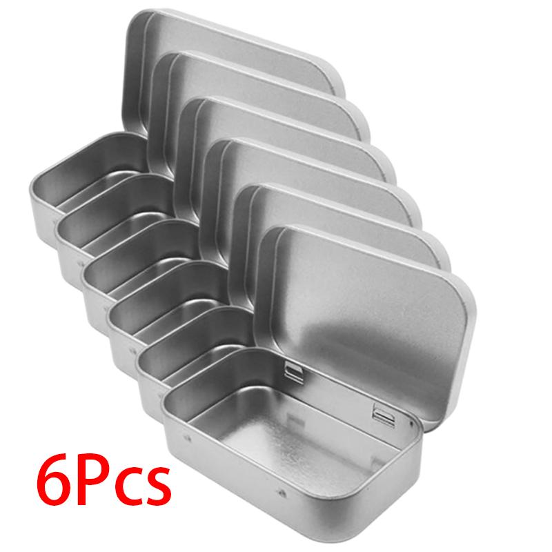 Lot de 6 boîtes métalliques en fer blanc avec couvercle à charnière, petites boîtes de rangement vides, givrées, pour la maison