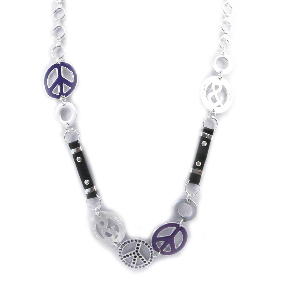 NOA [G5889] - Silver Purple 'Peace' Designer Necklace