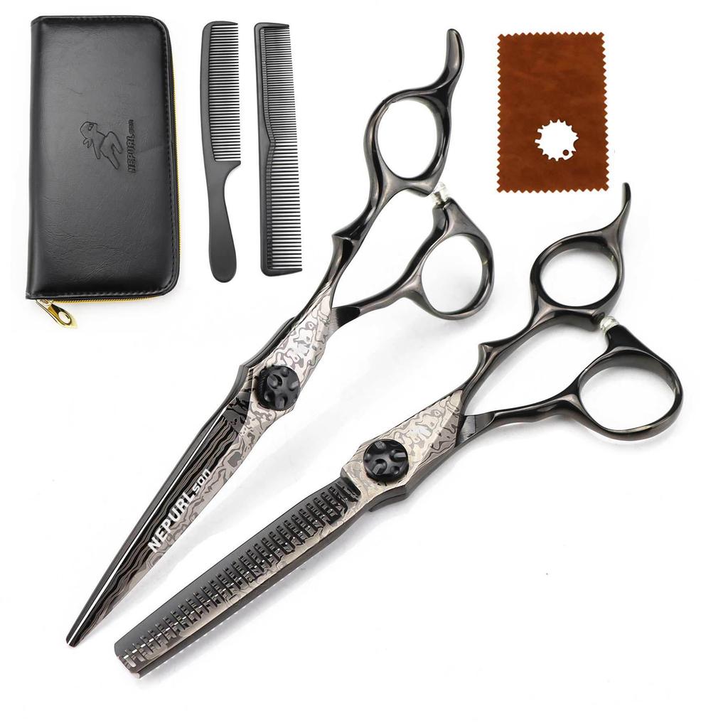 6.0-inch Damascus Hairdressing Scissors Set - Barber Scissors, Straight Shears, Bangs Scissors, Thinning Shears