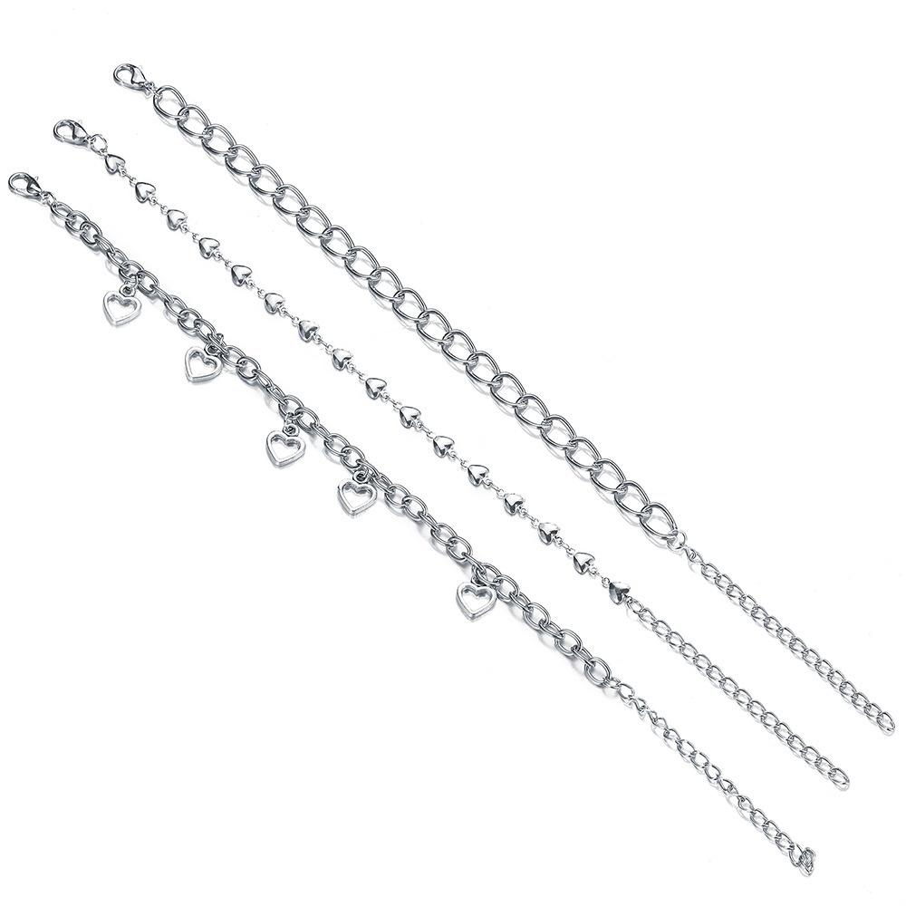 Fashion Heart Jewelry Light Luxury Love Anklet 3-Piece Creative Beach Anklet