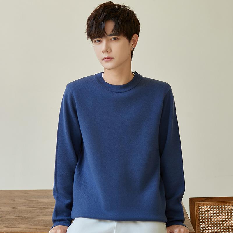 Autumn and Winter Inner Sweater Solid Color High-end Crew Neck Sweater Loose Trend Casual Men's Knitted Sweater