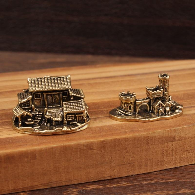 Brass Farmhouse Courtyard Castle Statue Architectural Model Ornament Home Decor Fairy Garden Miniatures Fish Tank Decoration