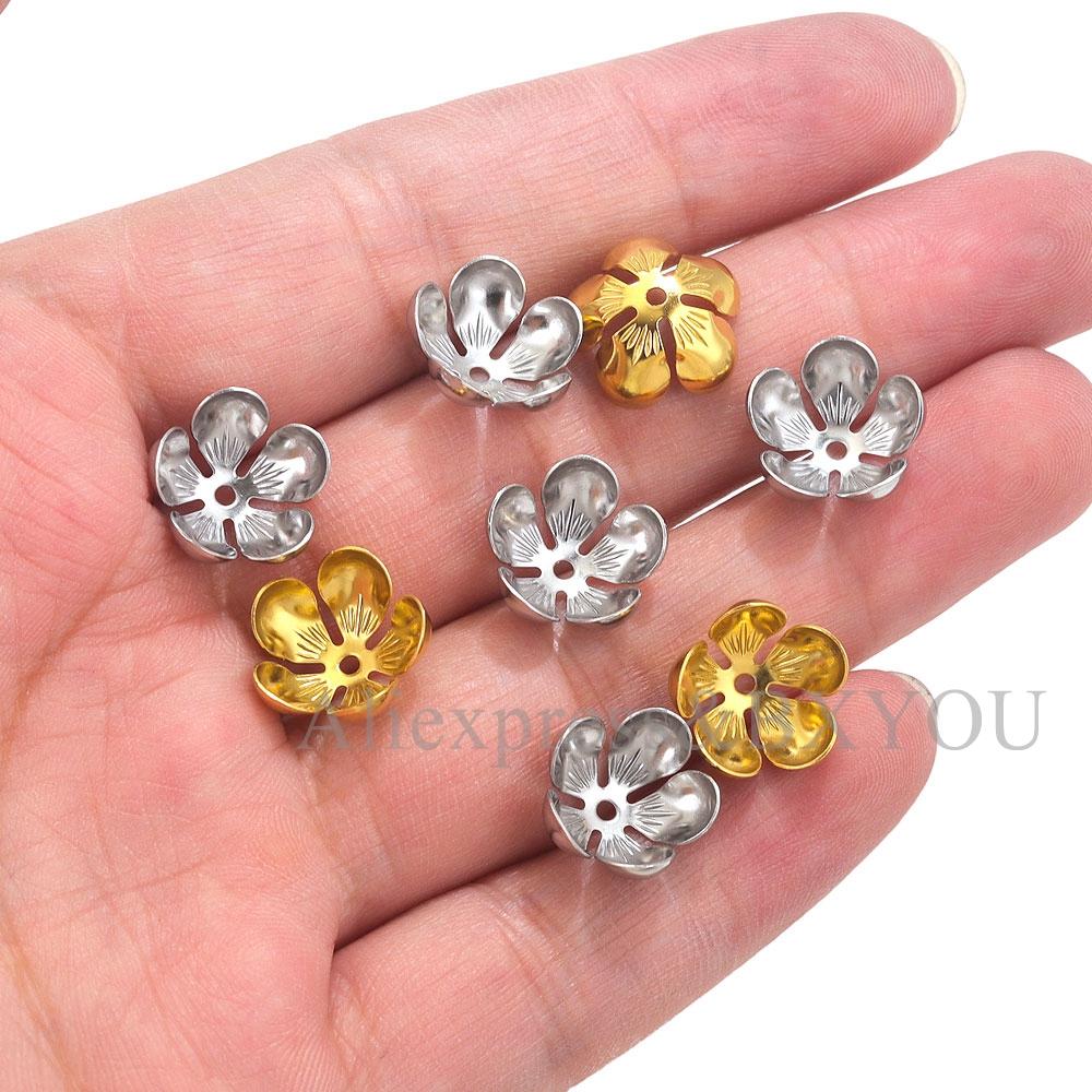 50pcs Stainless Steel Flowers Base Connector Bead Cap Charms Setting DIY For Jewelry Making Components Findings Accessories