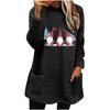 European & American Women's Christmas Gnome Print Plush Hoodie - Round Neck, Loose Fit, Long Sleeve, with Pockets