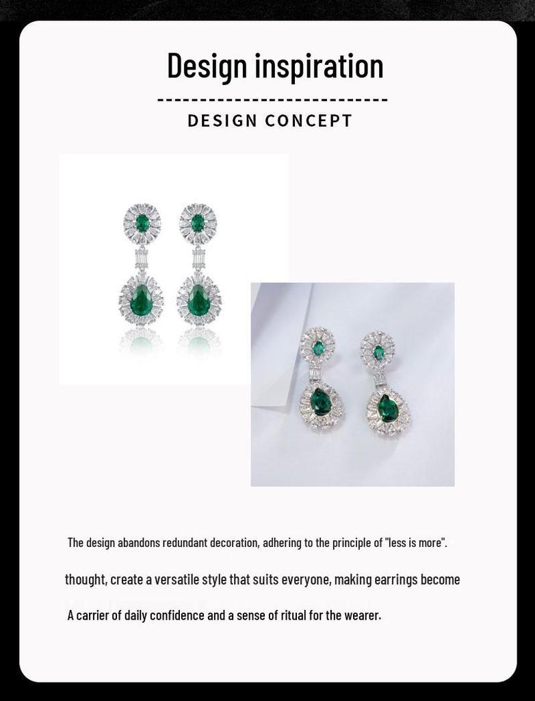 Elegant Oval Water Drop Emerald Earrings in 925 Sterling Silver