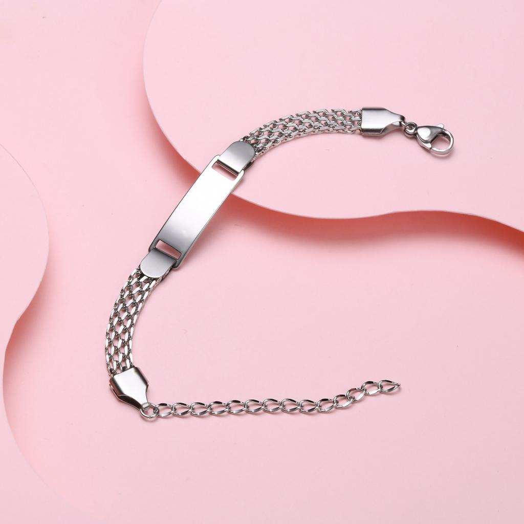 Bracelet Personnalisé à Graver Nom DIY Couleur Argent Acier Inoxydable Chaîne de Main Épaisse Design Personnalisé Bijoux Cadeau