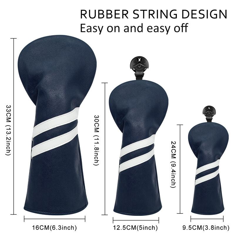 3pcs Waterproof Striped Golf Club Headcovers #1 #3 #5 Wood Headcovers Driver Fairway Woods Cover PU Leather Head Covers