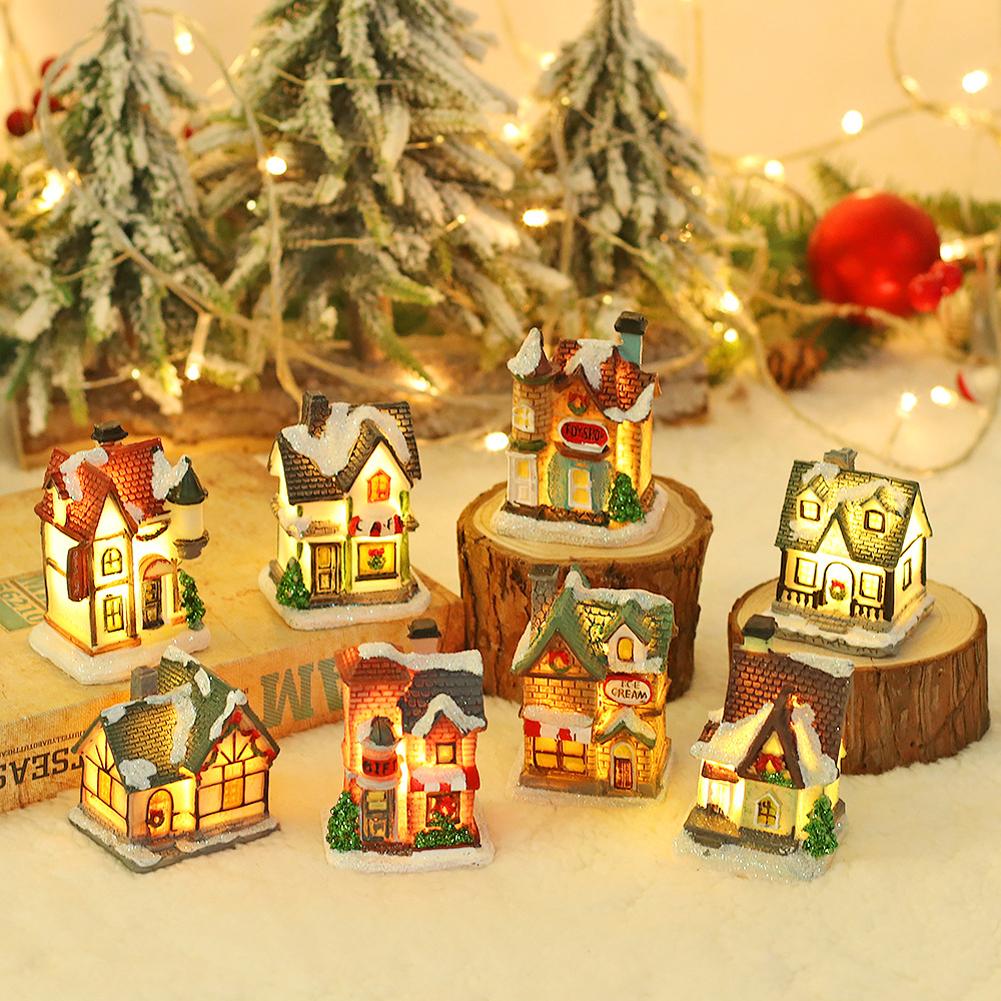 Christmas Luminous House Ornaments Micro Landscape Villa Resin Handicraft Xmas Gifts For New Year Decor