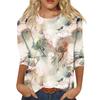 Women's Fashion Casual Round Neck Three Quarter Sleeve Printed T-Shirt Top