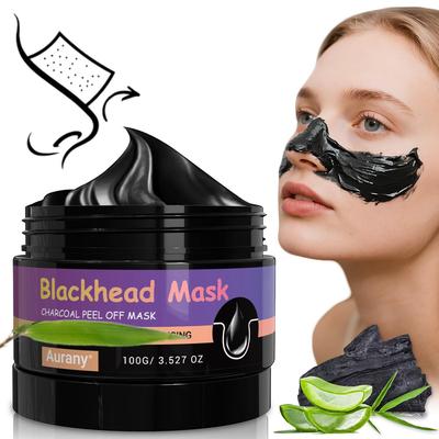 Mitesserentfernungsmaske, Holzkohle Peel-Off Maske für Nase & Gesicht, Tiefenreinigende Porenstreifen, Ölkontrolle & Peeling-100G