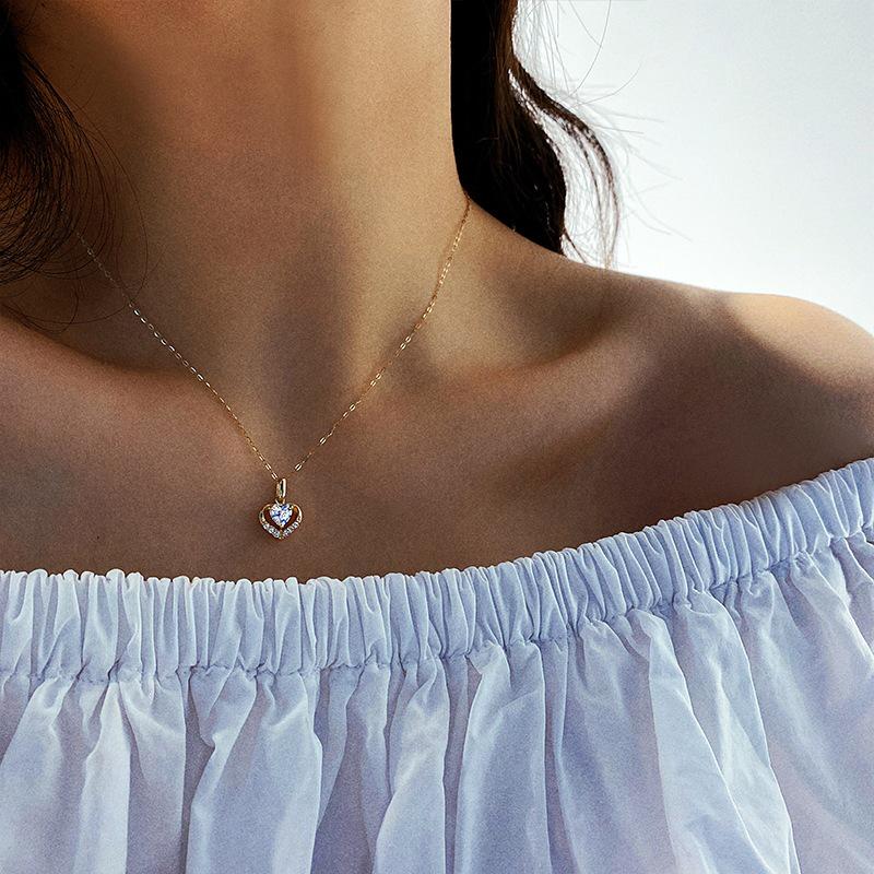 S925 Sterling Silver Gold-Plated Mini Heart Zircon Pendant Necklace for Women