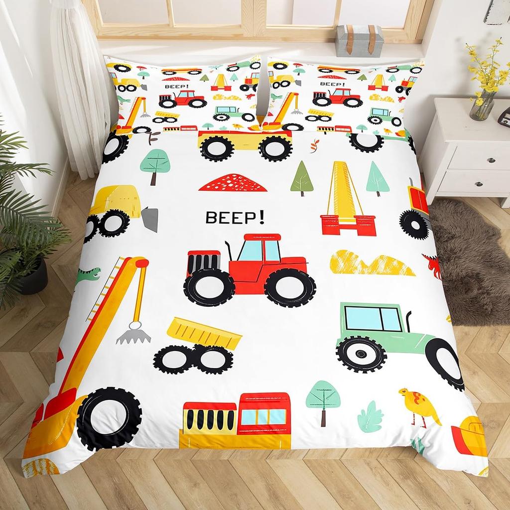 Cartoon Car Duvet Cover Transport Vehicle Motorcycle Toy Automobile Bedding Set Traffic Track Comforter Cover for Boys Teens