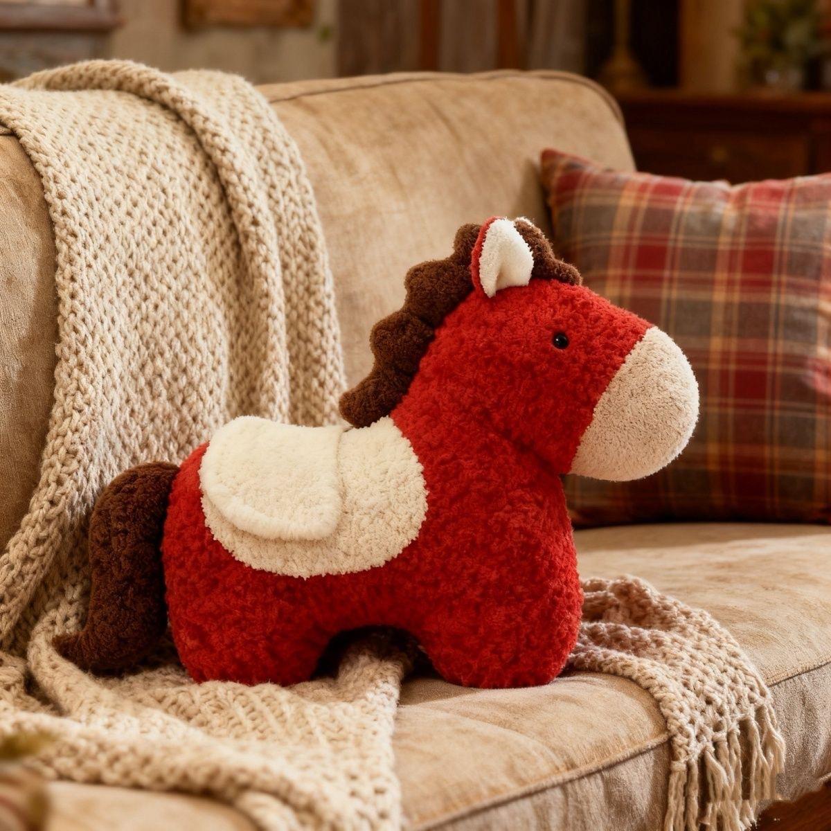 New Year Creative Horse Shaped Pillow Irregular Plush Doll Sofa Living Room Spring Festival Decor Car Ornament 40x55cm 6450₽