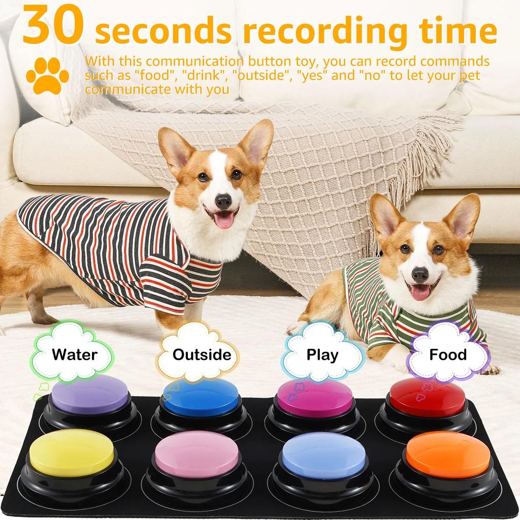 8PCS Dog Talking Button Recordable Dog Training Buttons 8 Color Dog Training Buzzers 30 Seconds Voice Recording Battery Operated
