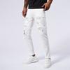 Bílé elastické džínové kalhoty s horkými diamanty a roztrhanými nášivkami, slim fit pro muže