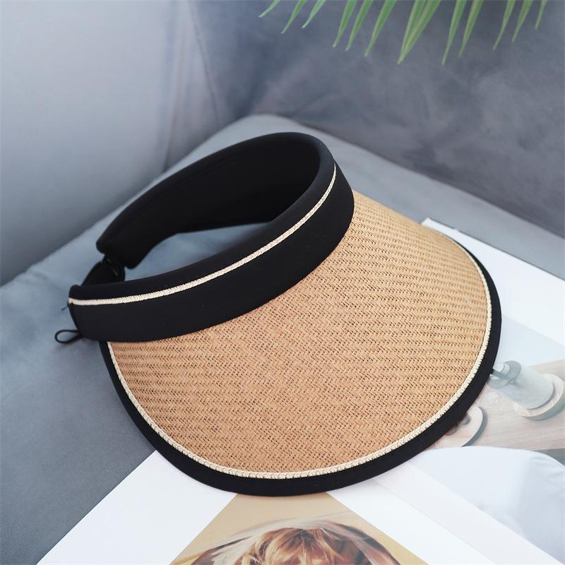 

Summer Foldable Large Brim Straw Sun Hats For Women Travel Sunshade Topless Empty Visor Outdoor Beach Tour Breathable Cap Adult size (54-58cm)