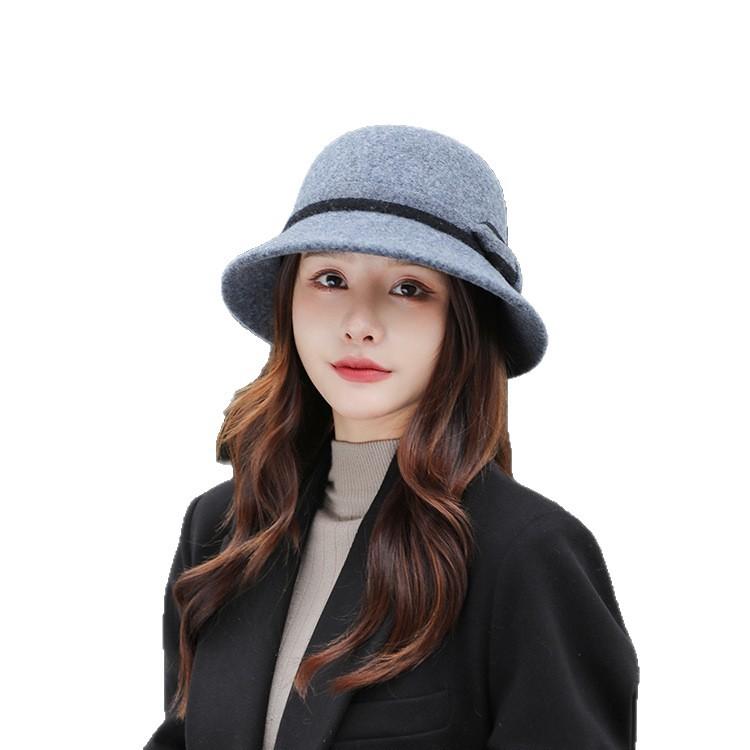 Solid Color Wool Bow Visor, Bucket Hat, Autumn and Winter Face Small Plush Warm Women's Hat Versatile