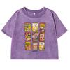 Retro Fun Snack Printing T-Shirt Female Washed Summer Tee Shirts Cotton Short Sleeve Slim Comfortable T Shirt For
