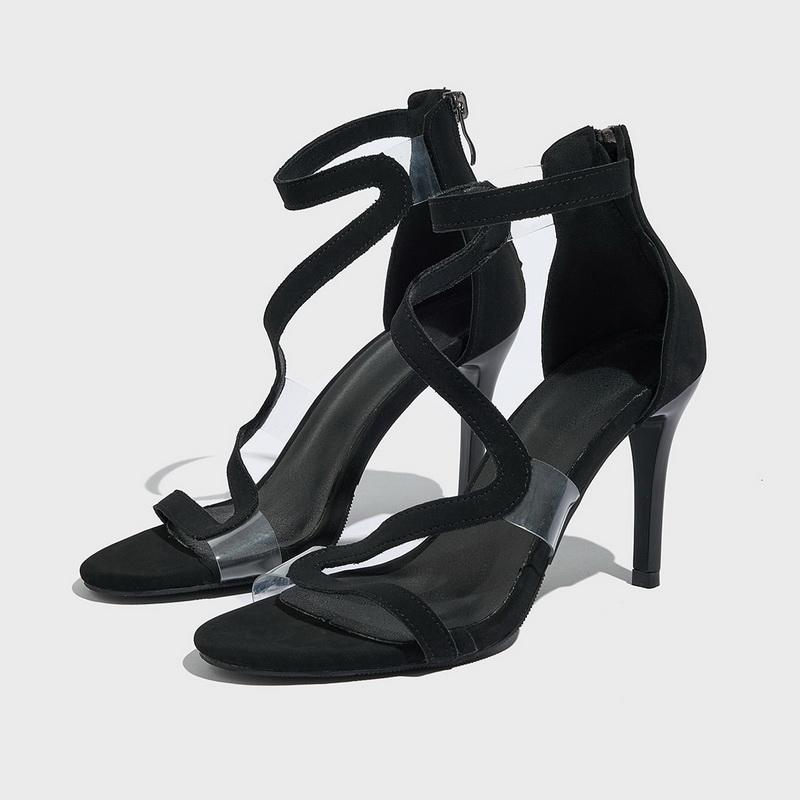 

Women T-Strap High Thin Heel Sandals Roman Style Back Zipper Stiletto Sandals for Outdoor Office Nightclub Party Banquet Catwalk 36 чёрный