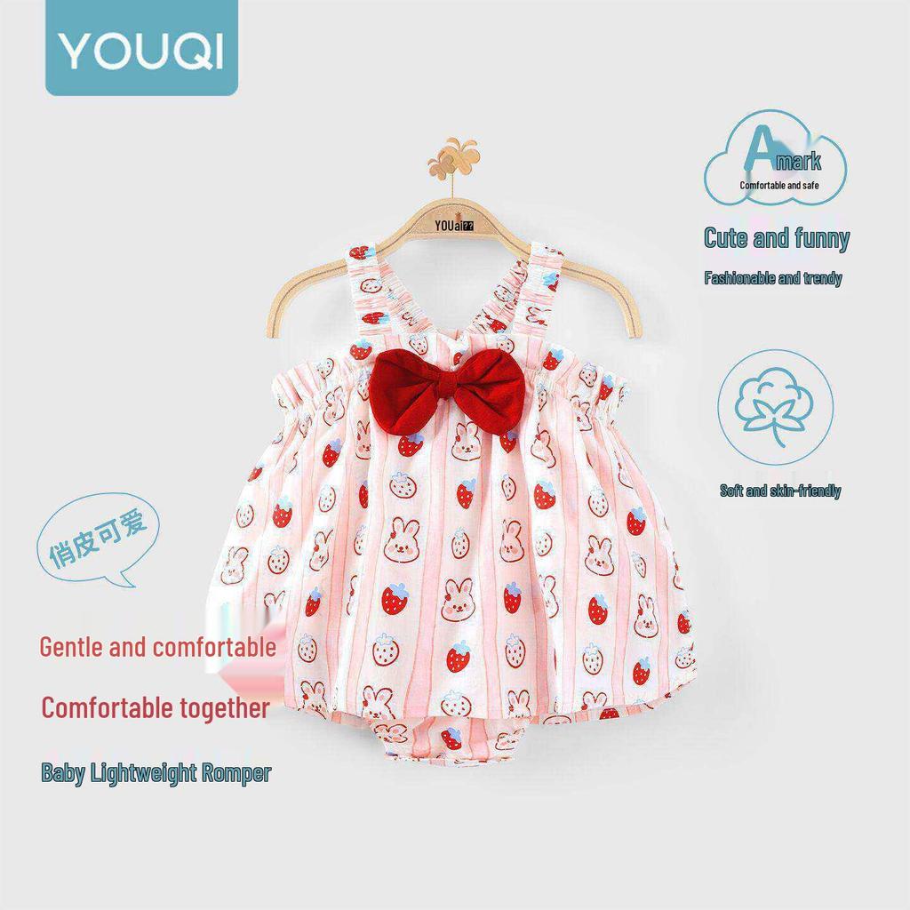 Youqi Newborn Summer Triangle Romper - Thin Style Baby Bodysuit with Straps, Class A, Size 6