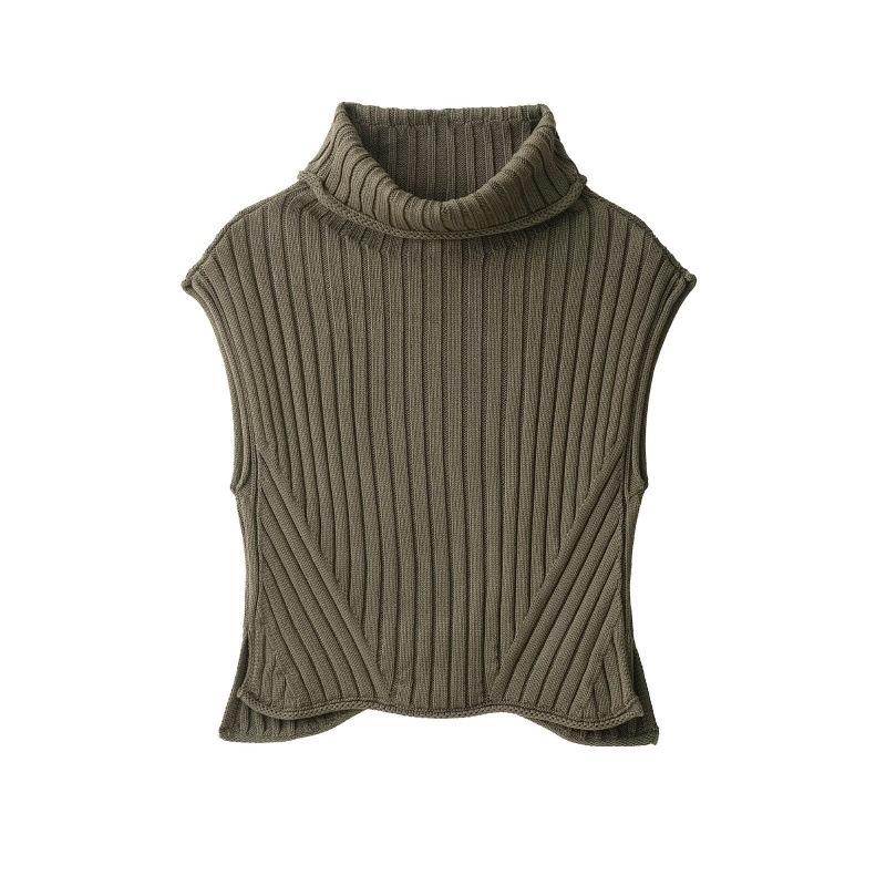 

Trendy European High Neck Sleeveless Knitted Sweater Vest Large оливковий колір