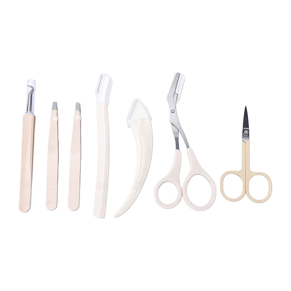 7pcs Eyebrow Trimmer Kit with Storage Bag Pimple Press Tweezers Professional Portable Eyebrow Shaping Set for Home
