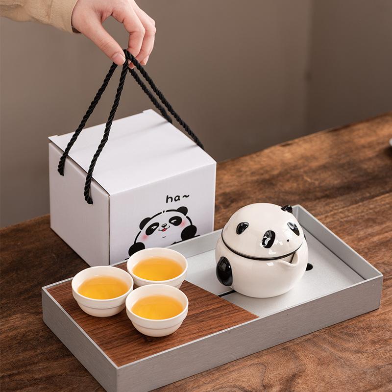 Light luxury panda tea set merchandise Kung Fu tea set Kuaike one pot three cups high-end company gift box business gifts