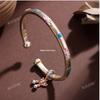 Elegant Silver-Plated Chinese Enamel Tassel Bracelet - Adjustable Open Design, Perfect Gift for Girlfriend