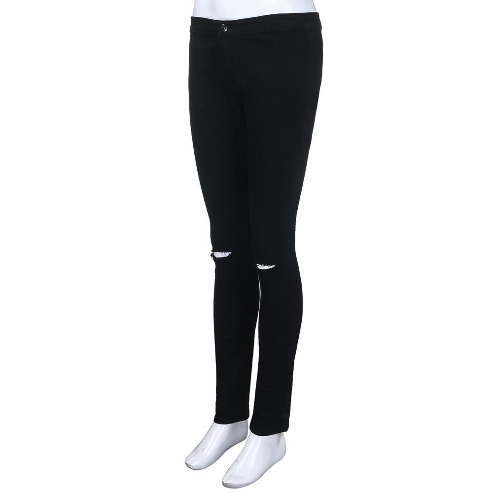 Women Casual Slim Hole Long Jeans Zippers Sexy Skinny Pants Daily Trousers