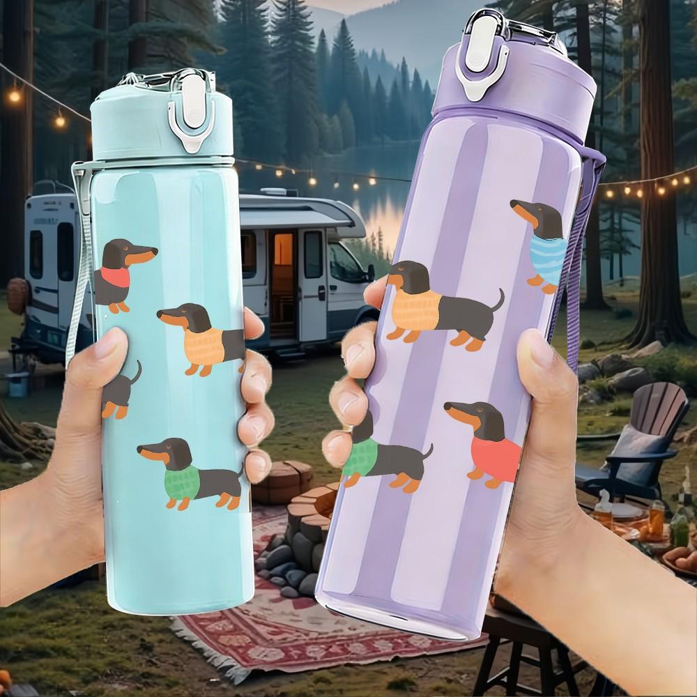 1PC Dachshund Dog Seamless Pattern 750ml Color Plastic Sports Water Bottle Leakproof Flip Straw Lid Suitable for Sports Office Home Use